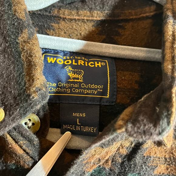 Woolrich Shirt Mens Large Brown Aztec Southwestern Flannel‎ Button Long Sleeves - Picture 5 of 9